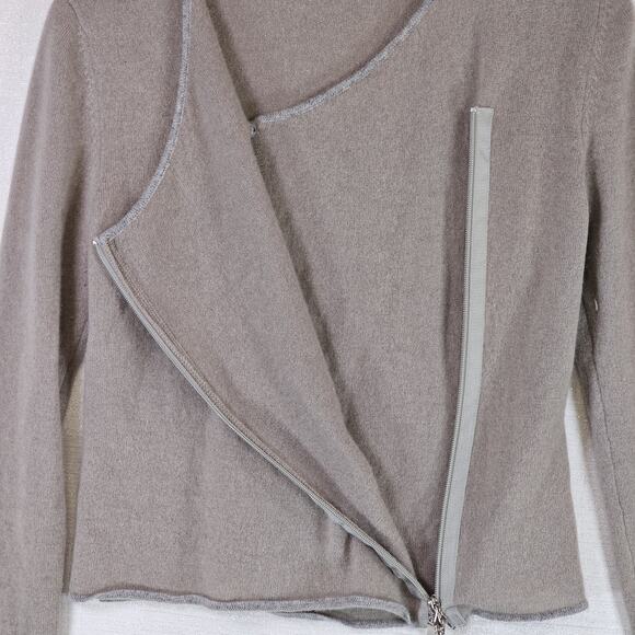 Maxine 100% Cashmere Women's Full Zip Wrap Sweater Heathered Brown Grey Small - Picture 7 of 8
